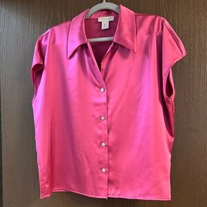 Rachel Zoe Bright Pink Satin Button-Down Shirt